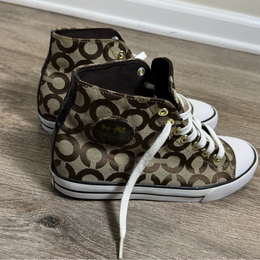 Coach Brown and Cream Patterned High-Top Sneakers